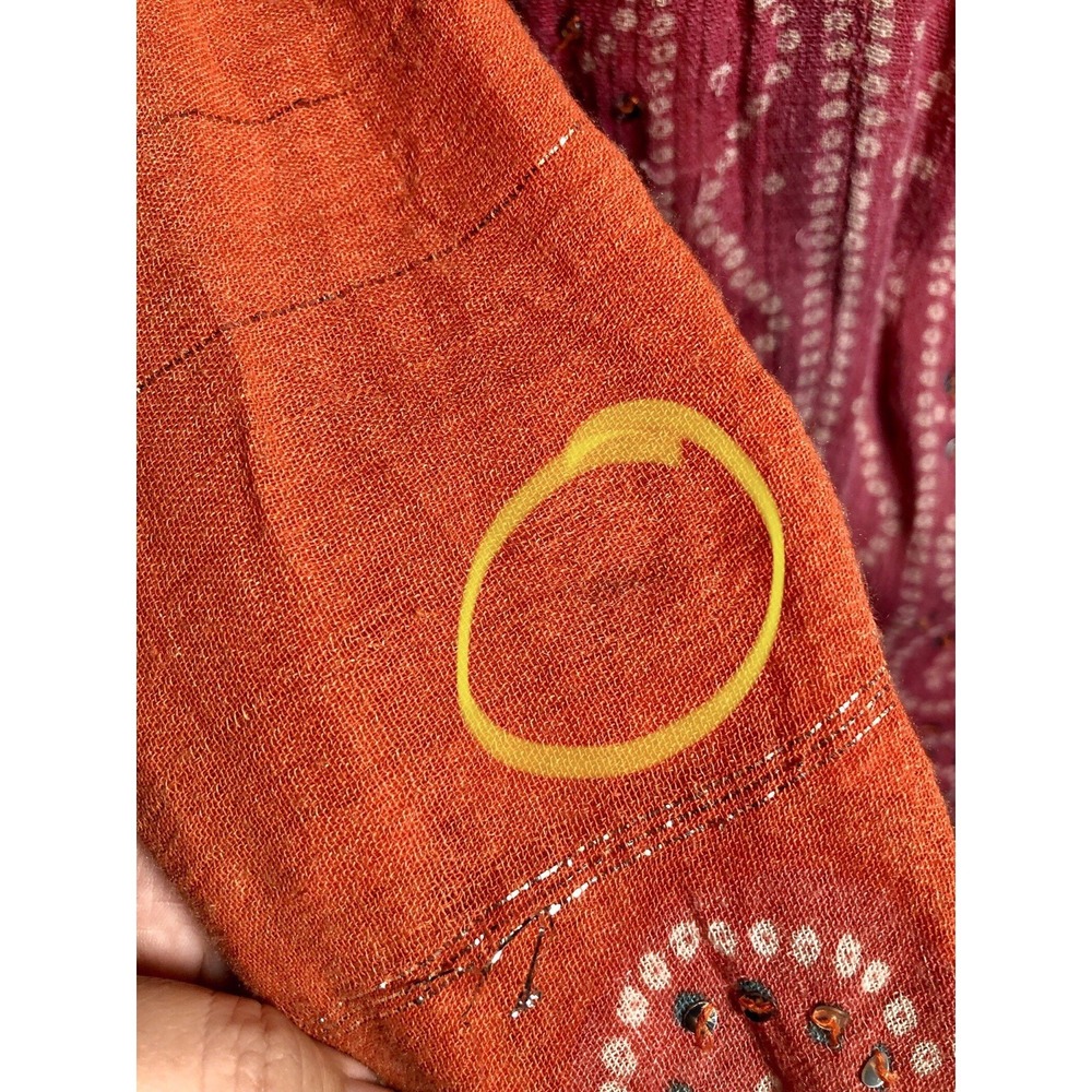 Vtg Y2K Boho Blouse Cervelle Sequin Metallic Bandhani Print Orange S DAMAGED - Picture 8 of 14